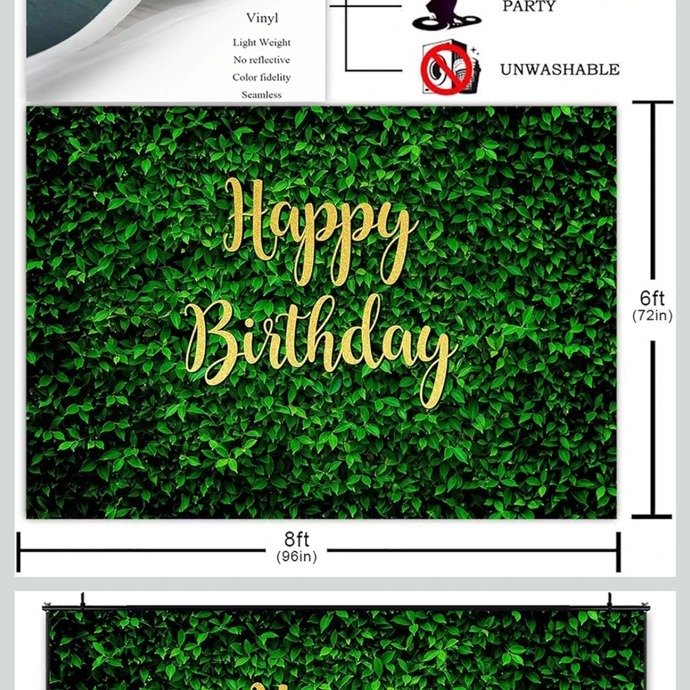 Used Once Green and Gold Happy Birthday Backdrop